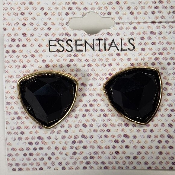 Black Faceted Triangle Stud Earrings – Gold Triangle Trim – Geometric Jewelry - Picture 4 of 9